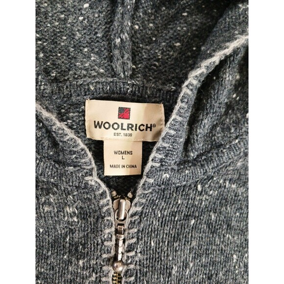 Woolrich Hoodie Sweater Jacket Womens L Gray Wool Blend Full Zip Cardigan - Picture 2 of 6
